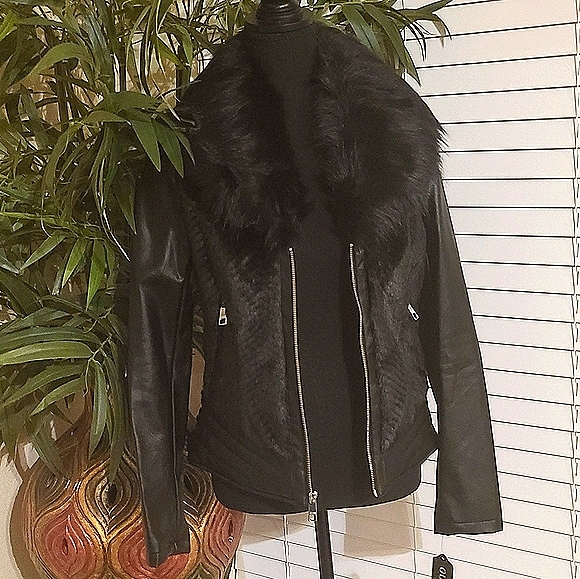 Guess Leather Jacket with Fur - Picture 2 of 10